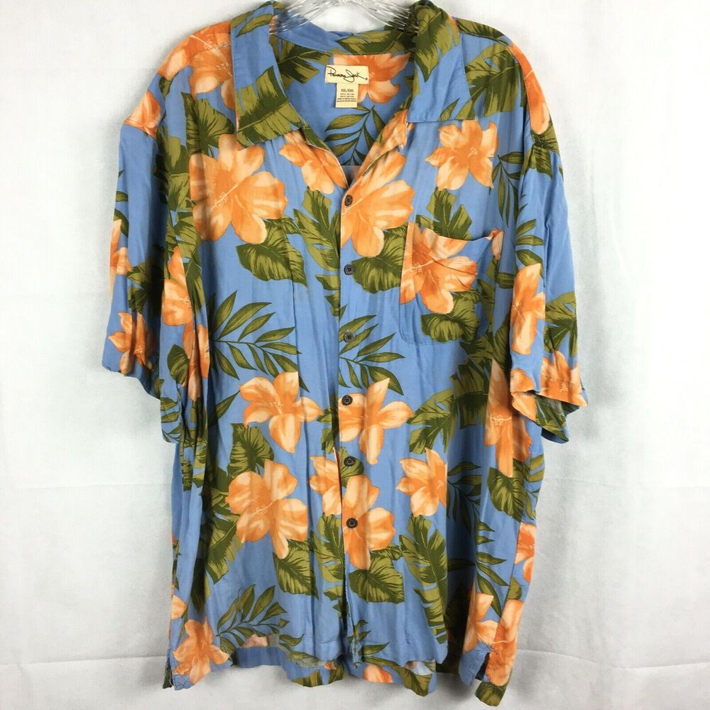 Panama Jack Shirt Men Sz XXL Blue Orange Tropical Floral Short Sleeve Button Up